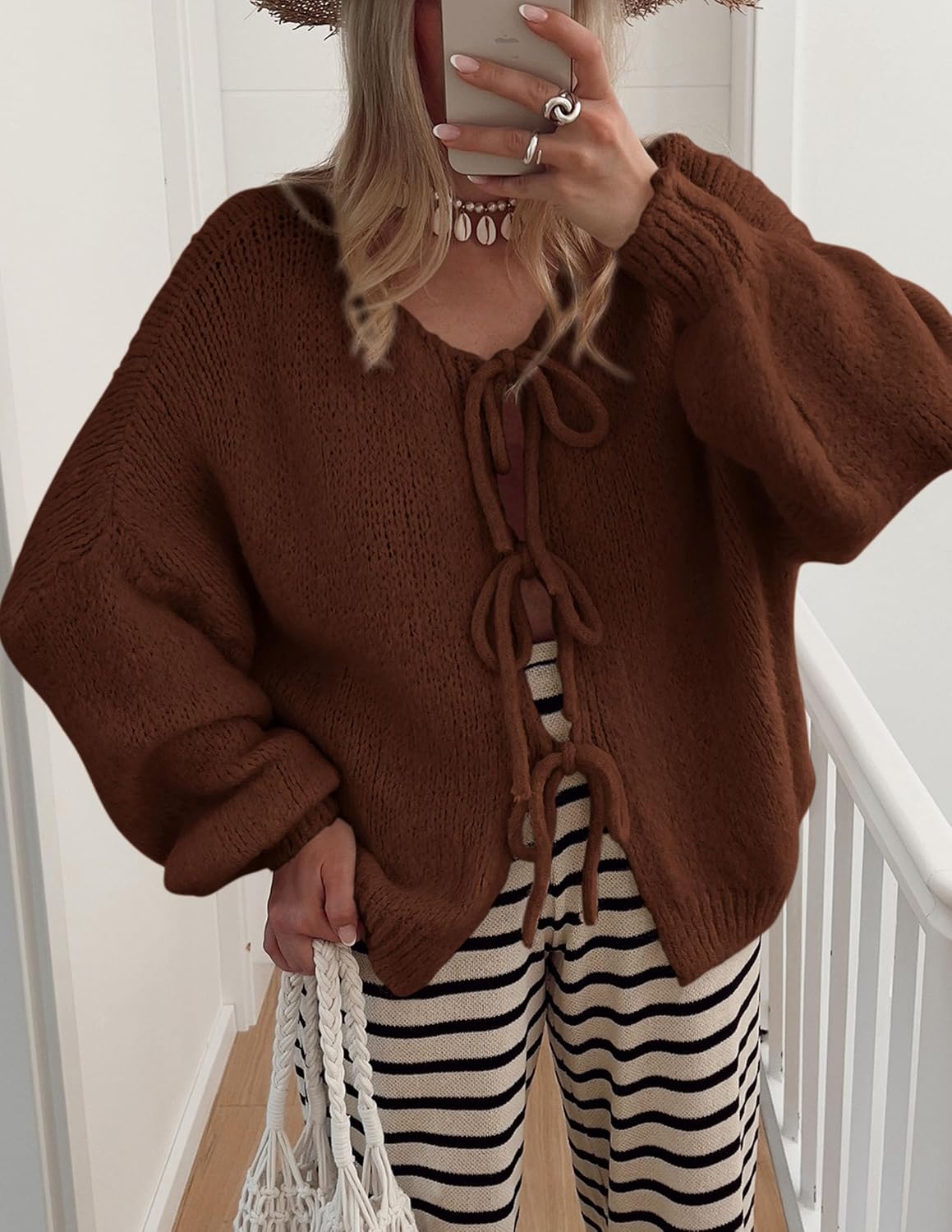 Thumbnail 5 de PRETTYGARDEN Tie Front Bow Cardigan Sizing