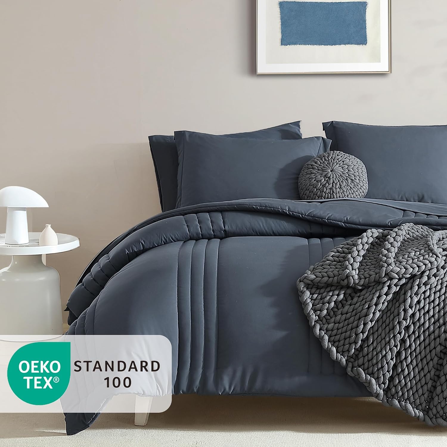 Detalle 2 de Monbix Solid Comforter-001 Full Comforter Set, 7-Piece Blue Grey Polyester