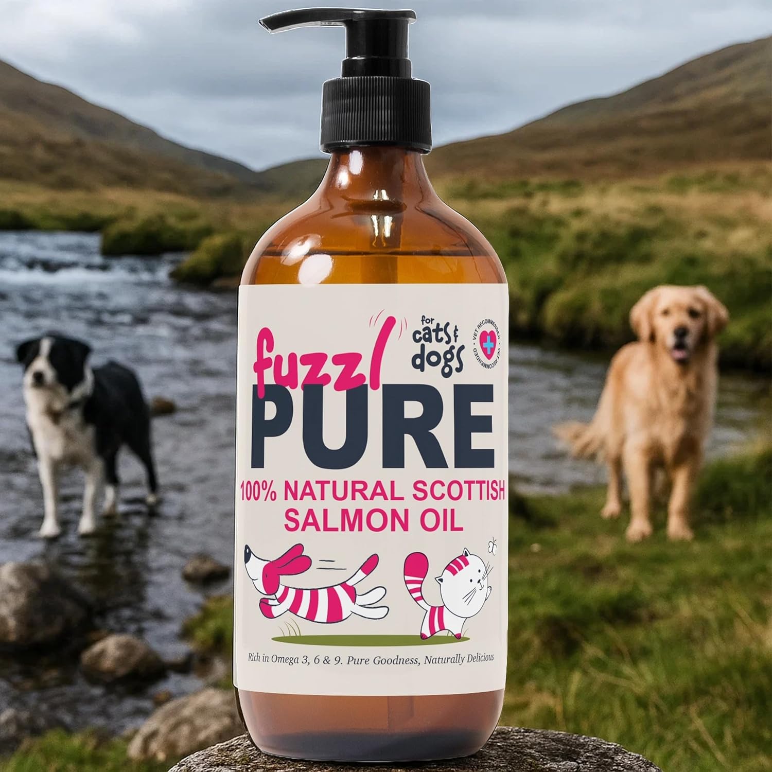 Detalle de Fuzzl Scottish Salmon Oil for Dogs and Cats 500ml – Pure cold-pressed Omega 3, 6 & 9 supplement