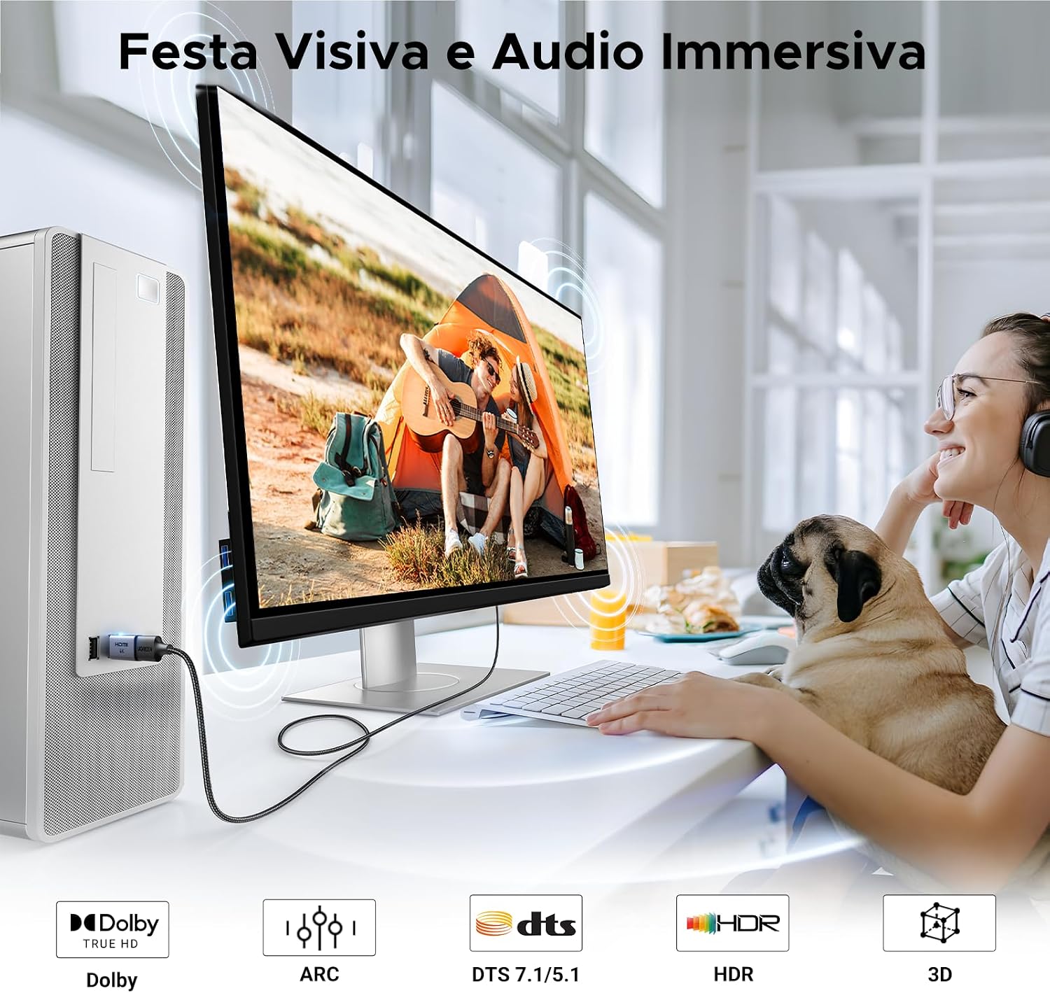 Detalle de UGREEN Adattatore DisplayPort a HDMI (2 pezzi) unidirezionale in alluminio con supporto 4K/1080P