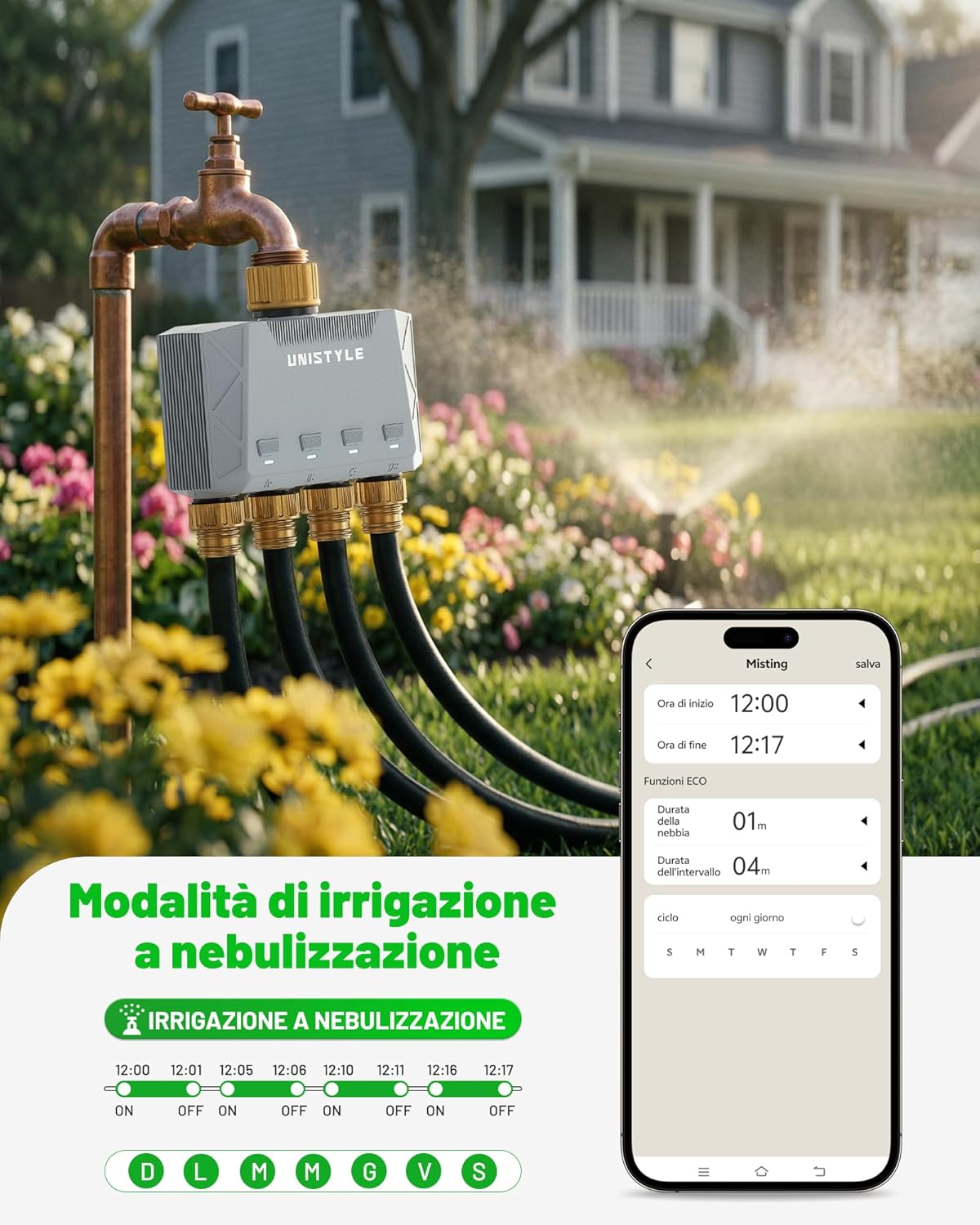 Thumbnail 4 de Unistyle Centralina Irrigazione WiFi 4 Vie – Controllo smart per giardino con 4 zone e programmazione indipendente