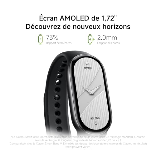 Detalle de XIAOMI Smart Band 10 - Bracelet Connecté, autonomie 21 jours, écran AMOLED 1,72" et suivi santé