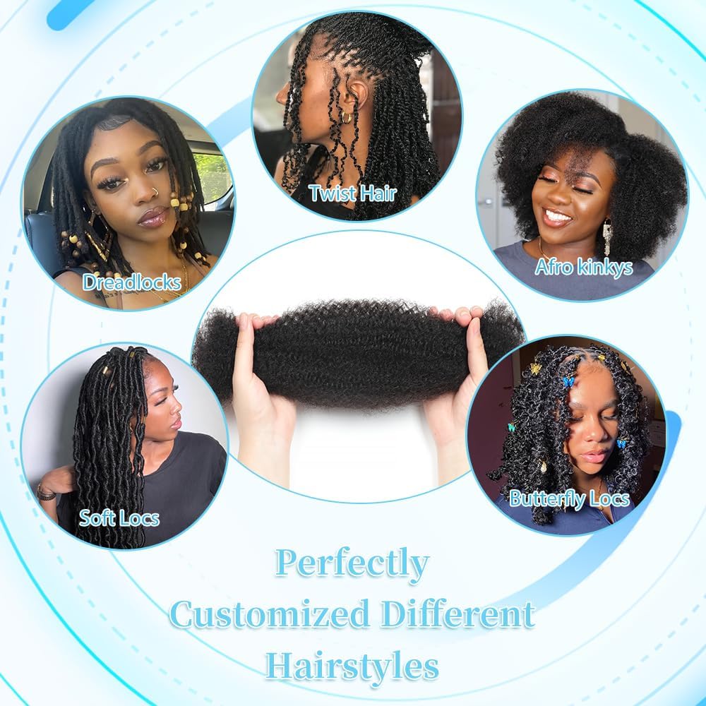 Thumbnail 5 de Renyarch Afro Kinkys Bulk Human Hair (16 inch, 4 bundles) for Spring Twists, Loc Repairs, and Braids