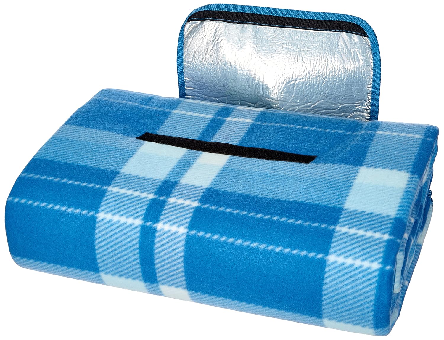 Detalle de Amazon Basics Reisedecke mit wasserdichter Rückseite – 200 x 200 cm, Hellblaues Plaid