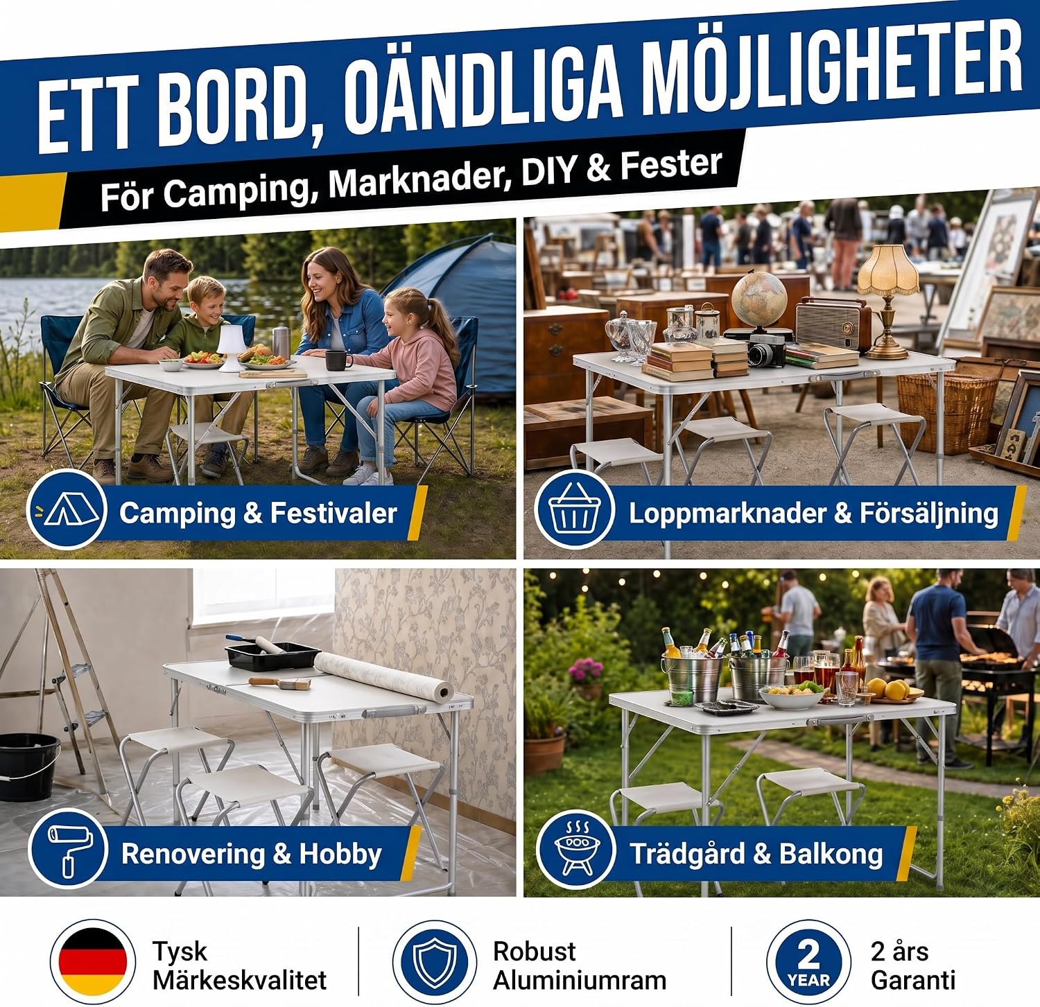 Detalle 2 de GOODS+GADGETS 3169011 campingbord med fyra stolar, 120 × 60 cm