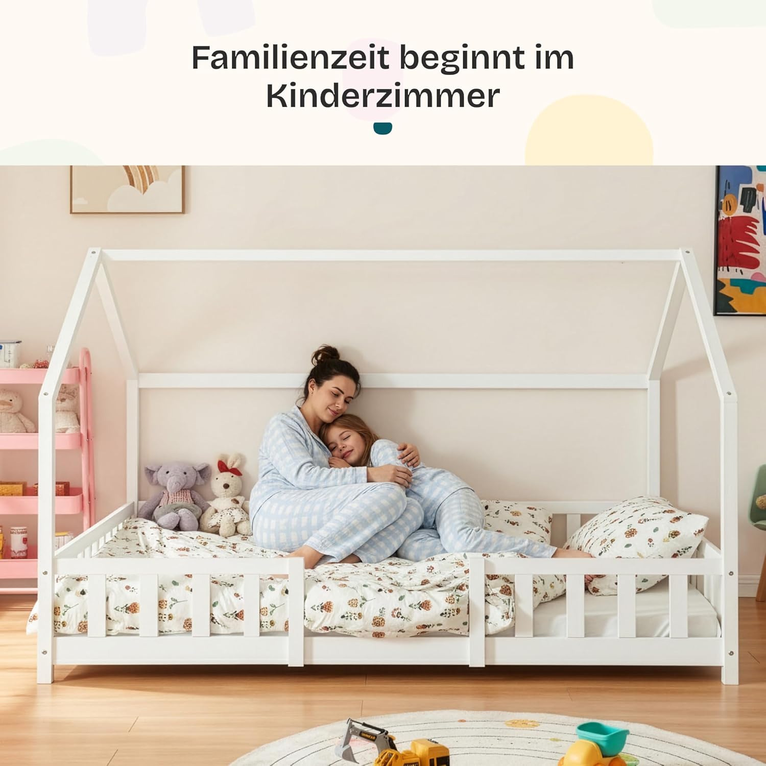 Detalle de en.casa Kinderbett Sisimiut Hausbett Montessori 140 x 200 cm – Kiefernholz, Weiß Matt