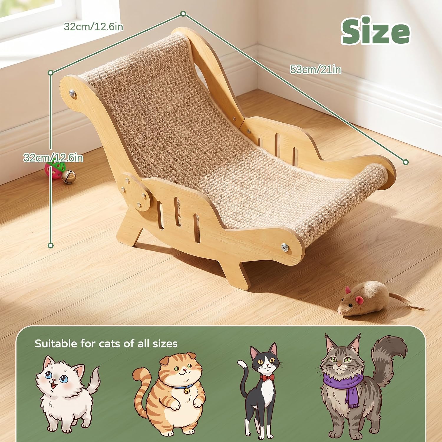 Detalle de Sisal Cat Scratching Board & Beech Wood Lounger: 2-in-1 Cat Scratcher Bed