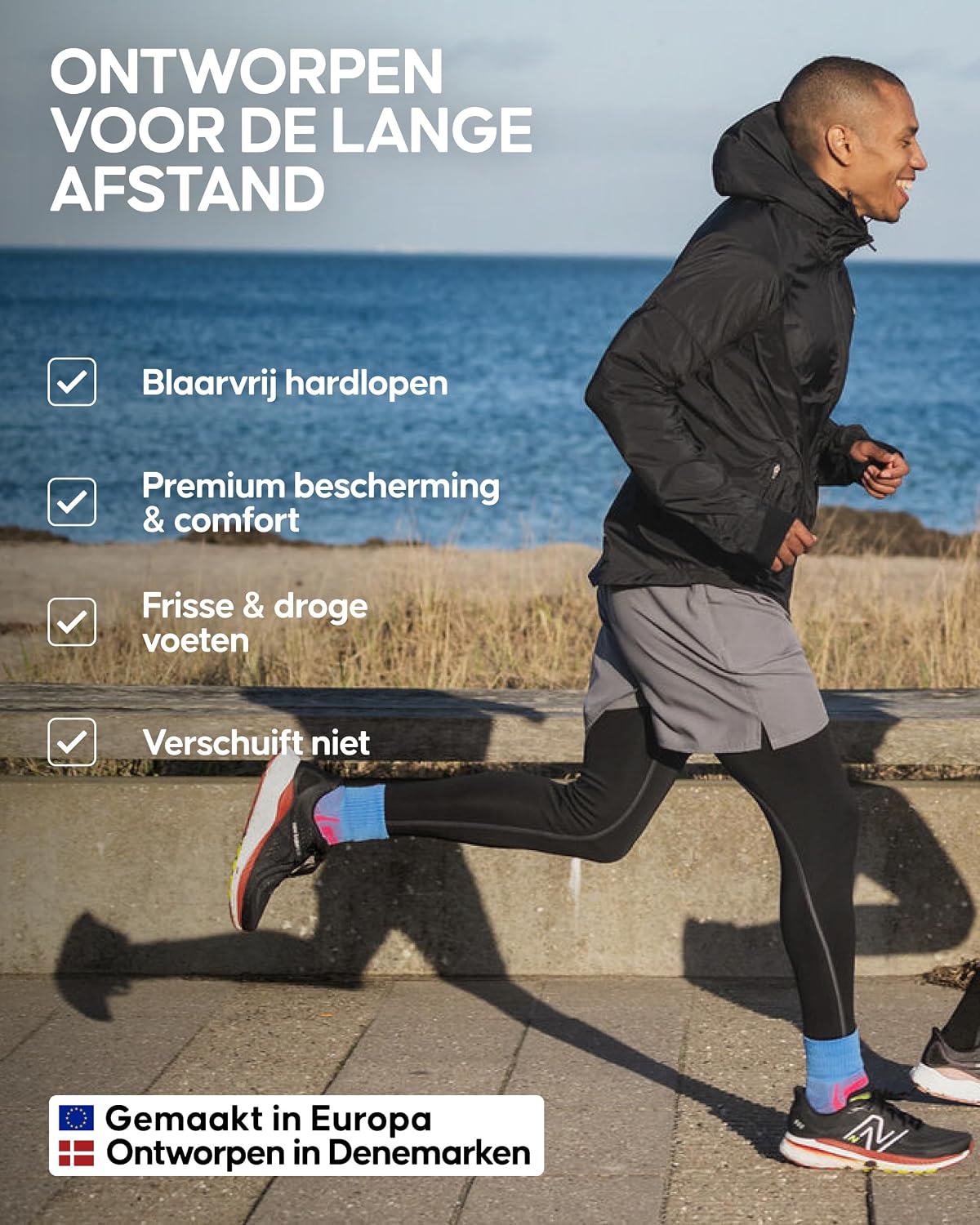 Detalle de DANISH ENDURANCE gevoerde hardloopsokken, kwartlengte met boogondersteuning