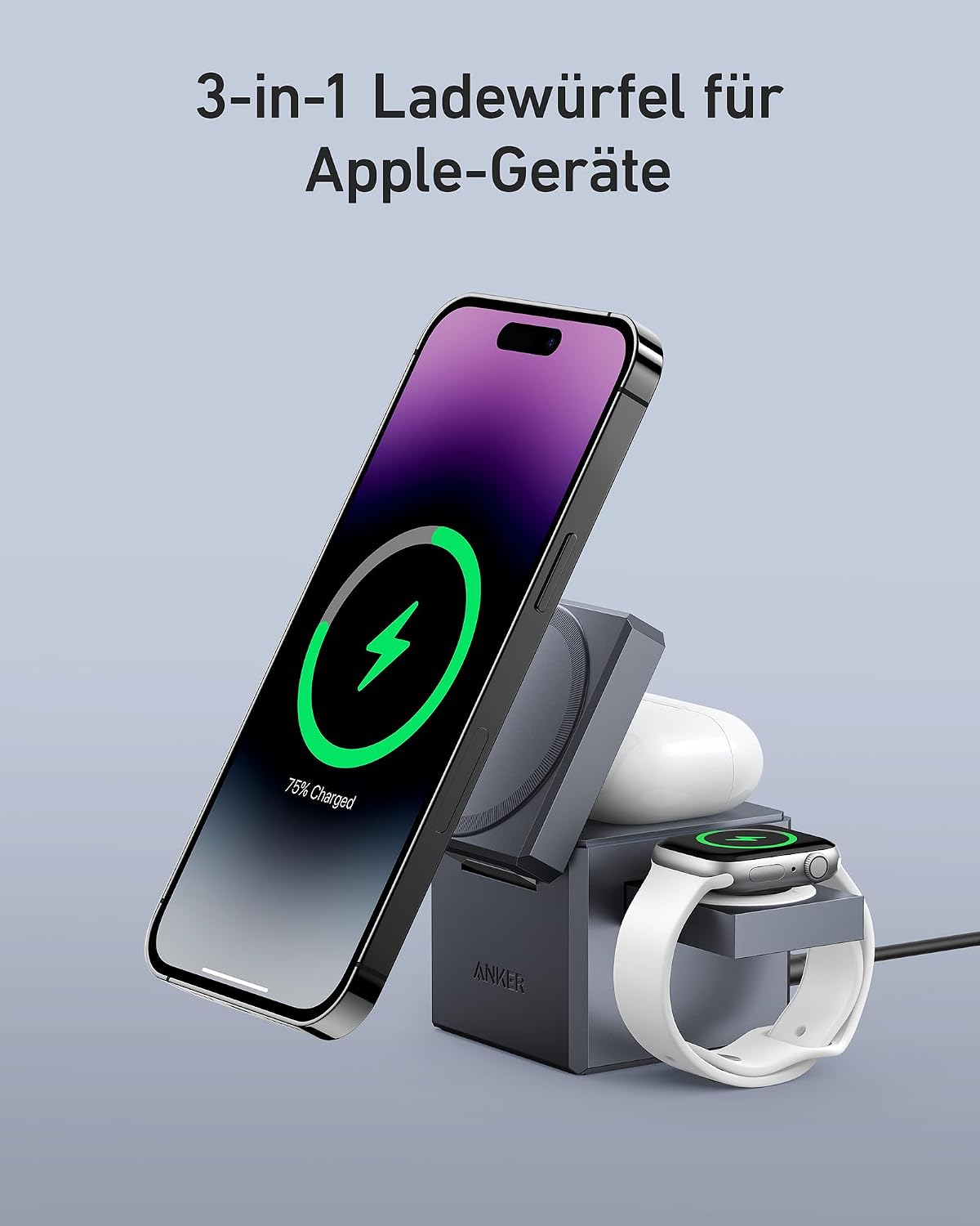 Detalle 1 de Anker 3‑in‑1 Cube MagSafe Ladegerät 15W 🔌