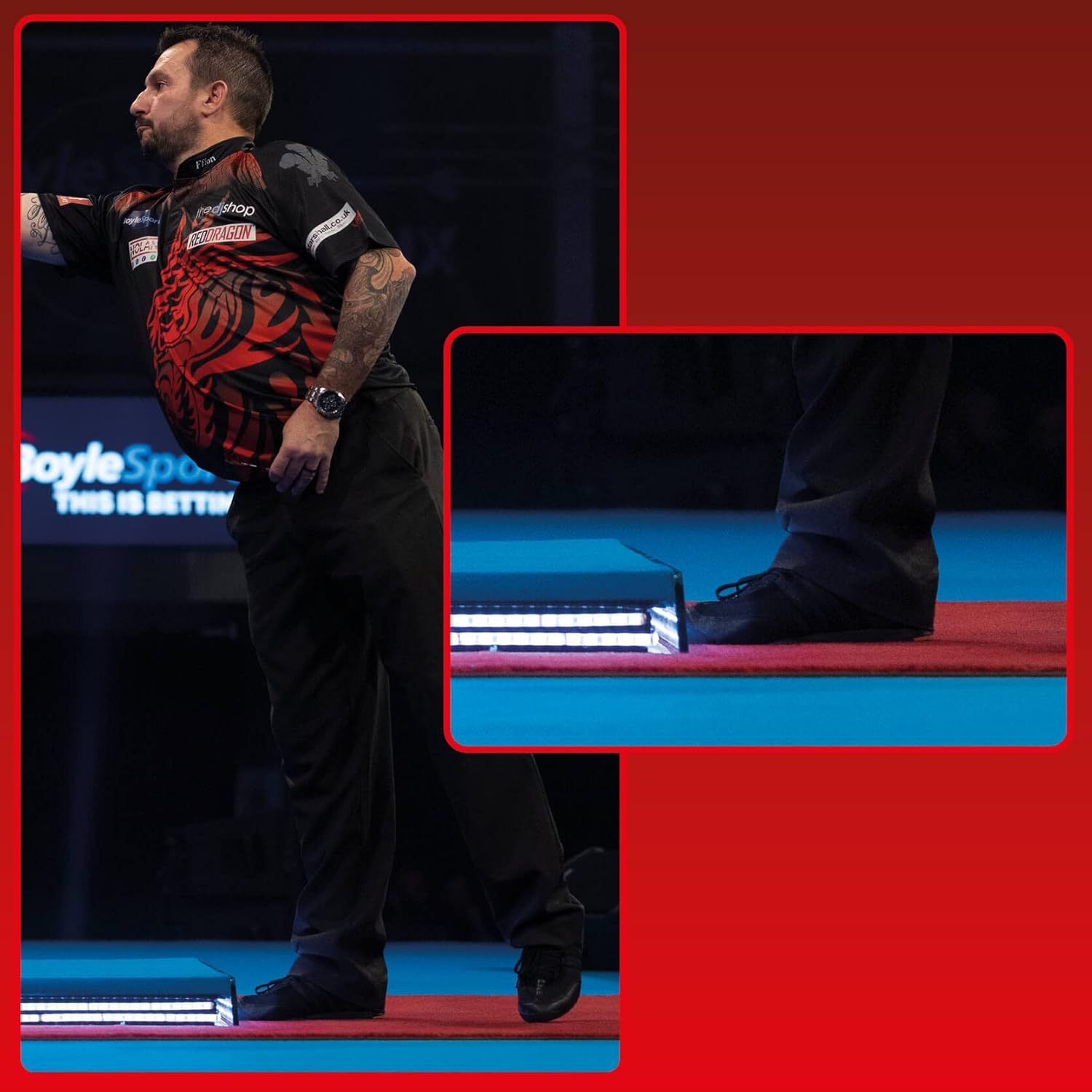 Detalle de RED DRAGON Darts Mat with Oche Line – Official Tournament Measurements