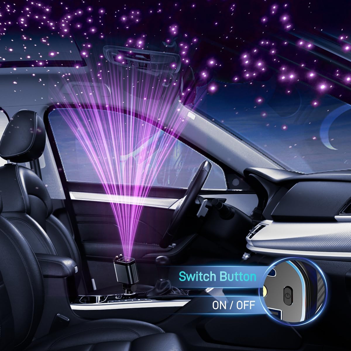 Thumbnail 1 de BYDA 70W 4-in-1 einziehbares Kfz-Ladegerät – Schnellladung für iPhone 16/15/14/13/12 und USB-C/USB-A (69 W Gesamt, 180° Verstellbarer Stecker, Schwarz, Lightning+USB-C, Purple Light)