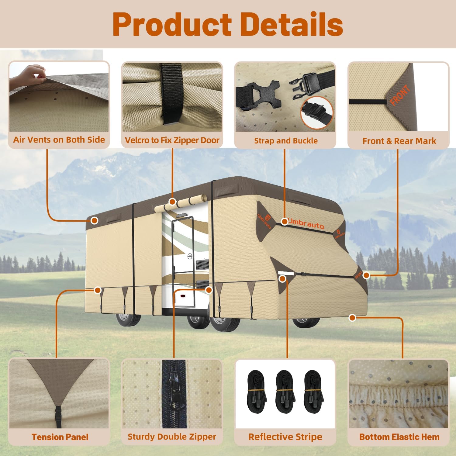 Thumbnail 6 de Umbrauto Class C RV Cover 26'–29' with 9-Layer Top, Windproof & Breathable Design