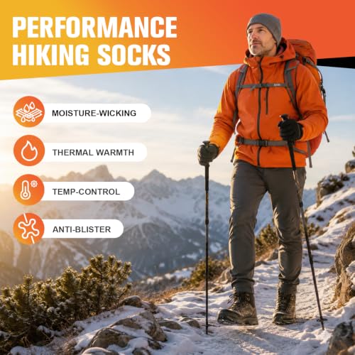 Detalle de Veximora Merino Wool Hiking Socks, Black 9–12, 3 Pairs, Cushioned & Thermal
