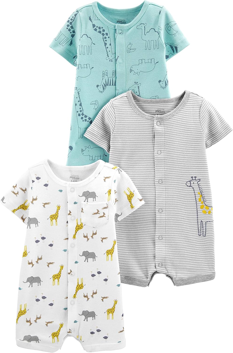 Detalle de Simple Joys by Carter's Baby 3-Pack Snap-up Rompers