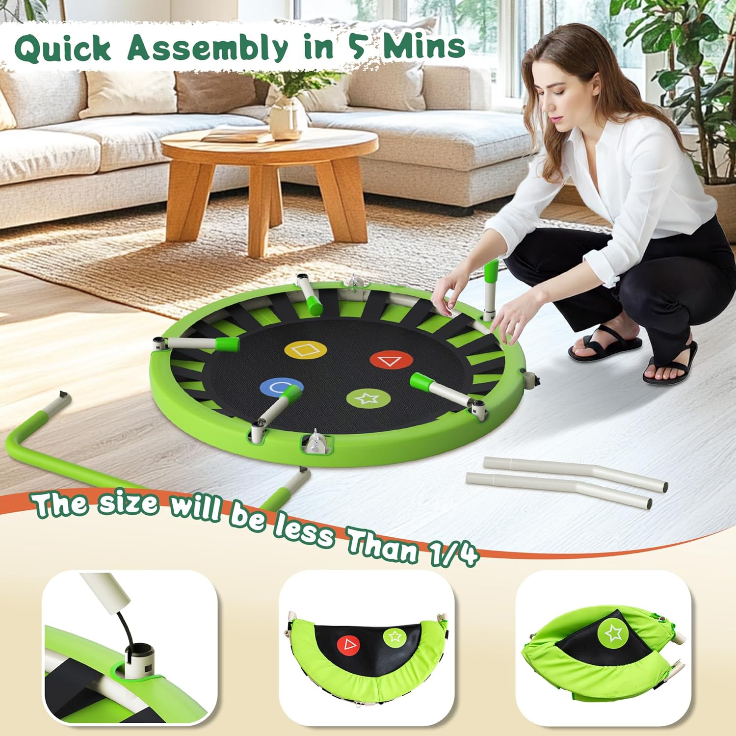 Thumbnail 3 de 3FT Toddler Trampoline with Adjustable Handlebar – Foldable, Spring-Free, for Ages 1-6