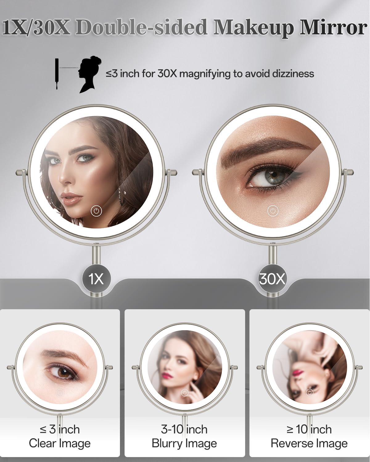 Thumbnail 2 de vpu VPU Makeup Mirror with Lights (1X/30X), 3000mAh Rechargeable LED Magnifying Vanity Mirror