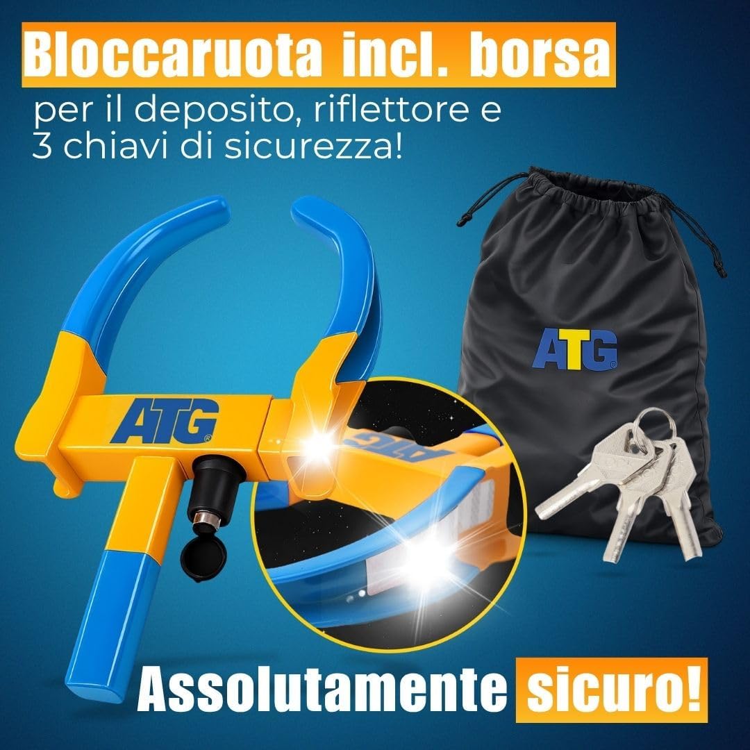 Thumbnail 1 de ATG Bloccaruota Auto e Rimorchio – Antifurto meccanico universale per auto, caravan e rimorchi (18–28 cm)