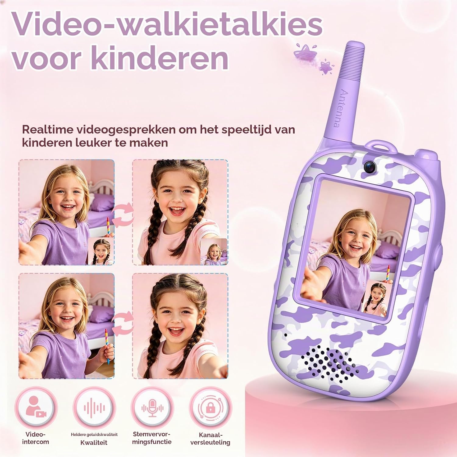 Detalle 2 de JUAUO CH7X videowalkietalkies voor kinderen met kleurenscherm en HD-camera