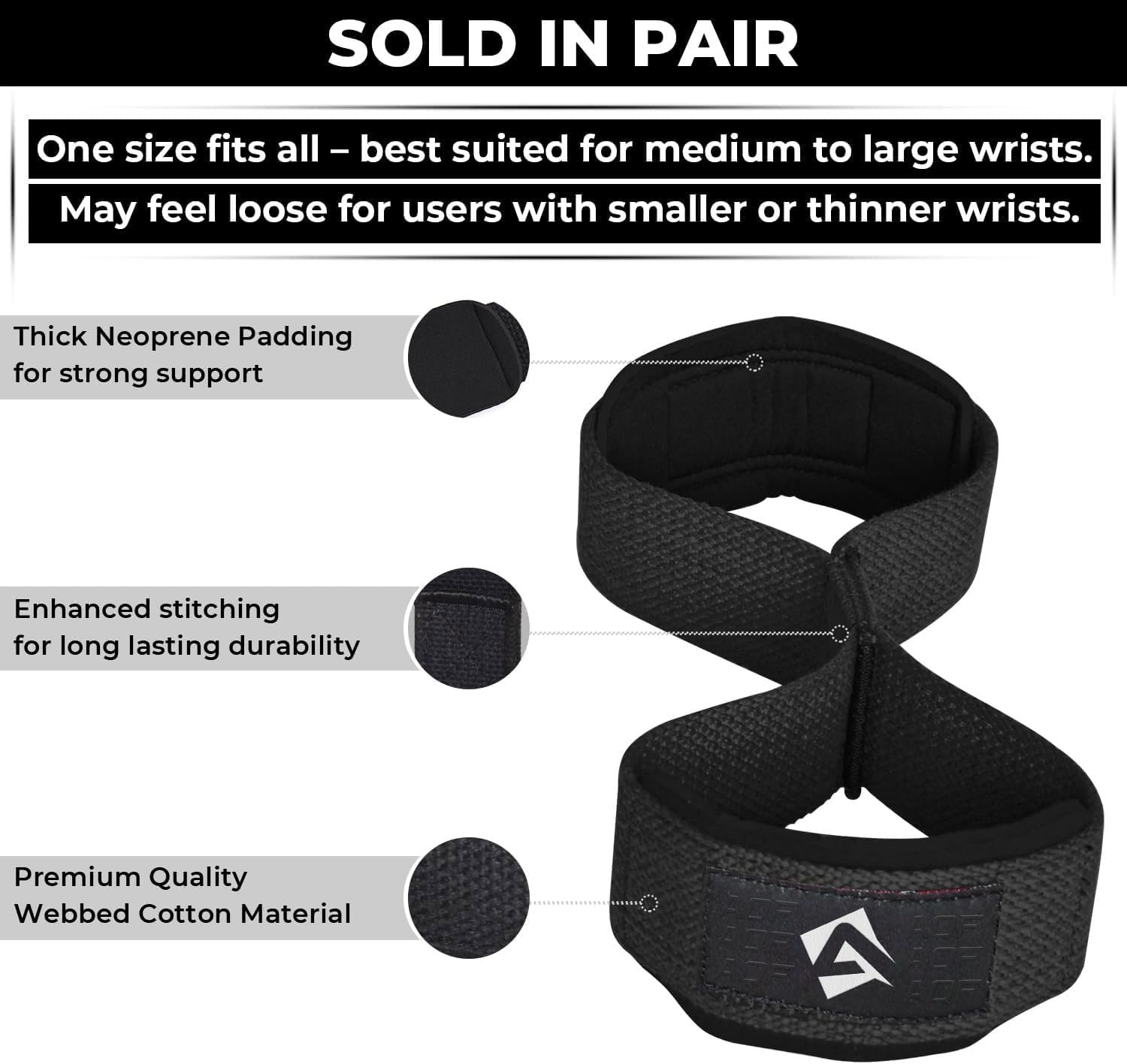 Detalle de AQF Figure 8 weight lifting straps with padded wrist support (pair)