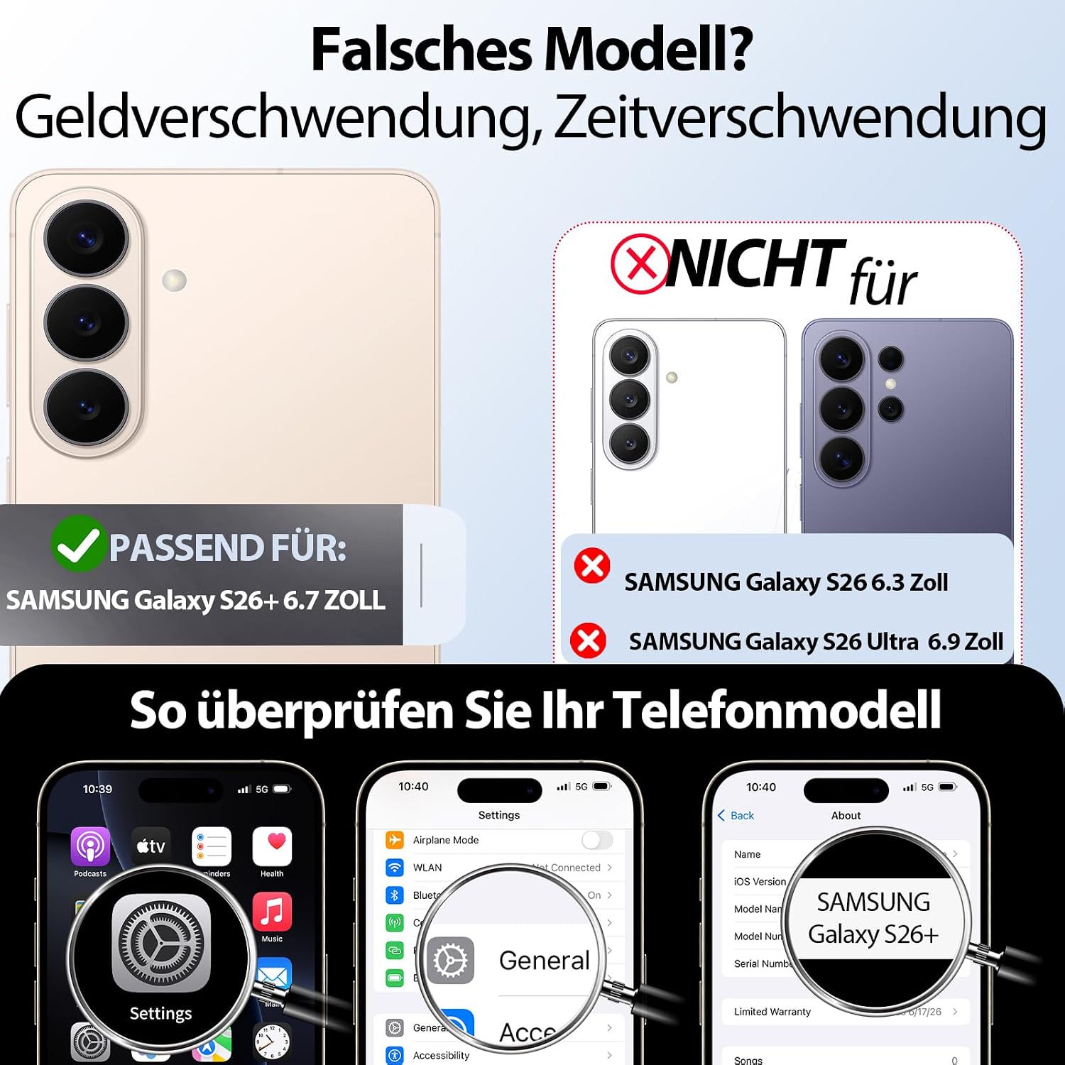 Detalle de Dizn Magnetisch Slim-Hülle für Samsung Galaxy S26+ mit MagSafe, 2 Panzerglas-Folien, Linsenschutz & Handschlaufe – Himmelblau