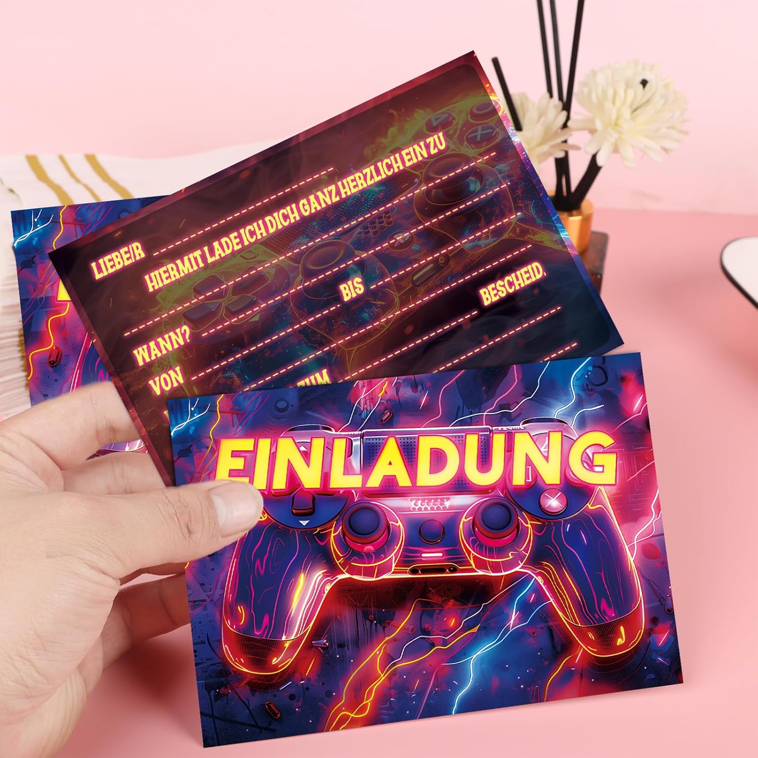 Thumbnail 3 de Werfunee Gamer Einladungskarten 12 Stück – 15 × 11 cm Kindergeburtstag (Mädchen/Junge)