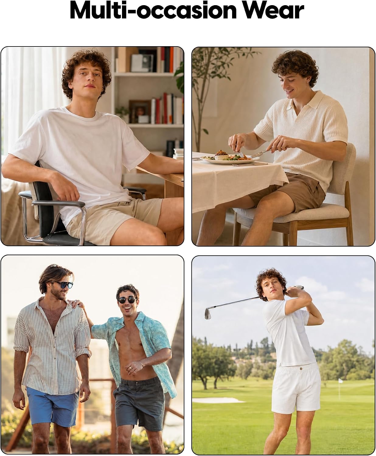 Detalle de Maamgic Men's Classic-fit 5.5" Cotton Casual Shorts with Elastic Waistband