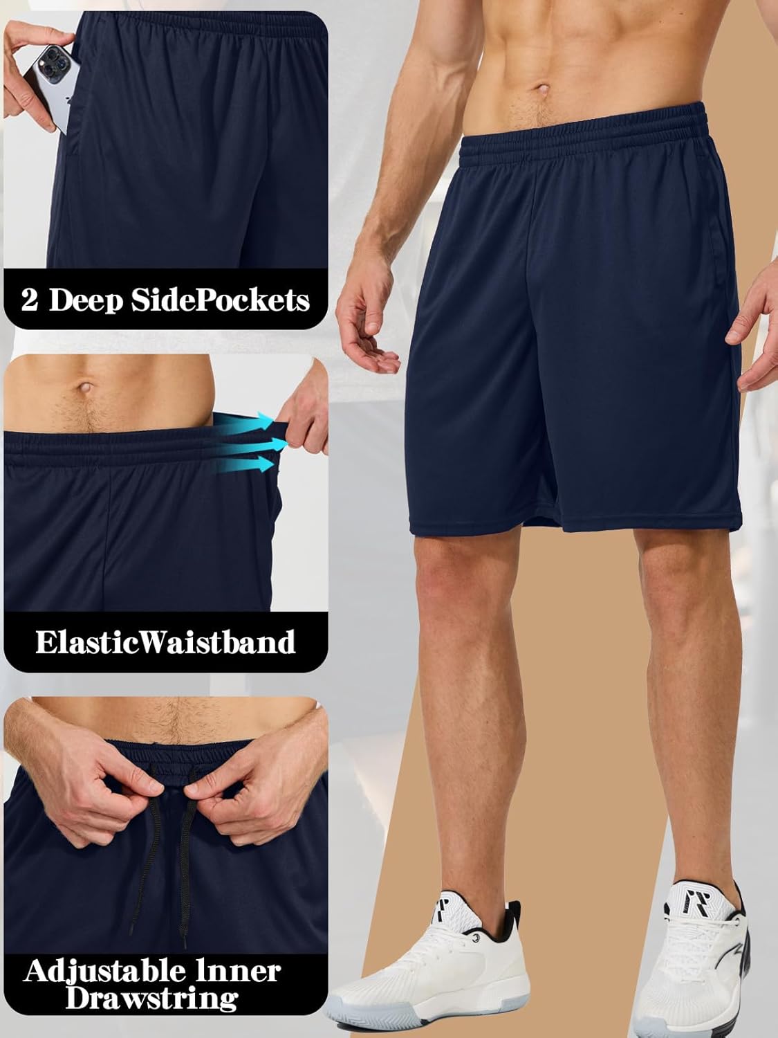 Thumbnail 2 de ZENGVEE 1/3 Pack Men’s Sport Shorts – Quick-Dry Gym & Training Shorts with Two Pockets