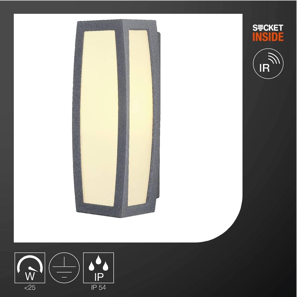 Detalle de SLV Meridian Box Applique murale extérieure anthracite – Détecteur de mouvement, E27, 20 W max