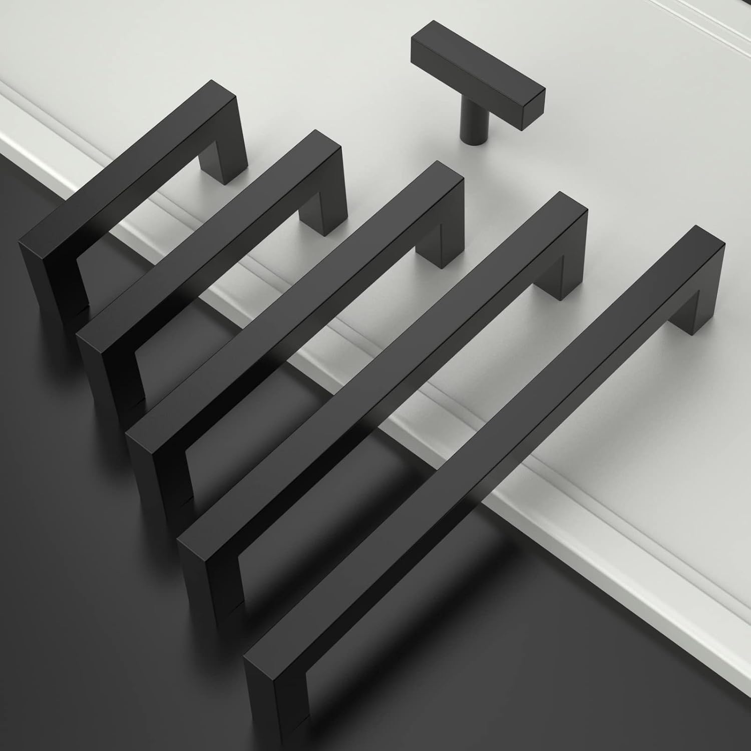 Detalle de Amerdeco 10er-Set Möbelgriffe Schwarz aus Edelstahl (256 mm Bohrlochabstand) für Schrank, Schublade & Tür