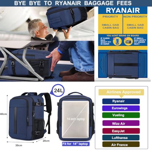 Thumbnail 1 de Bagage Cabine 40x30x20 PUSLOM – Sac à dos cabine avion avec USB, 24 L, bleu