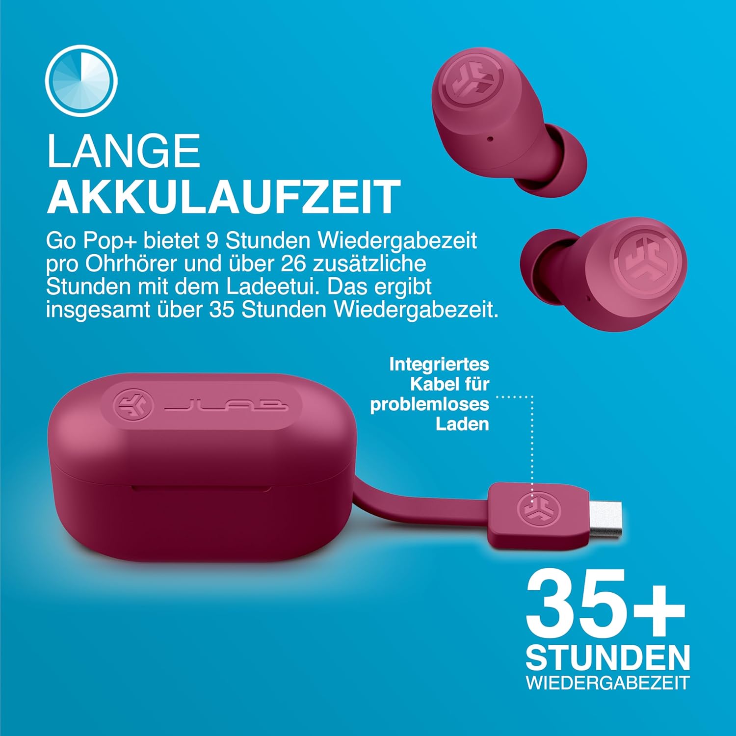 Thumbnail 5 de JLab Go Air Pop+ True Wireless In-Ear Kopfhörer mit Bluetooth, Dual Connect & Mikrofon (Dunkelrosa)