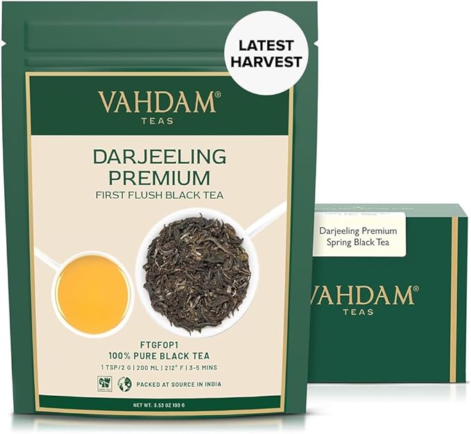 Detalle de VAHDAM Té Darjeeling Primero Flush 100g 😍 Té Negro Aromático