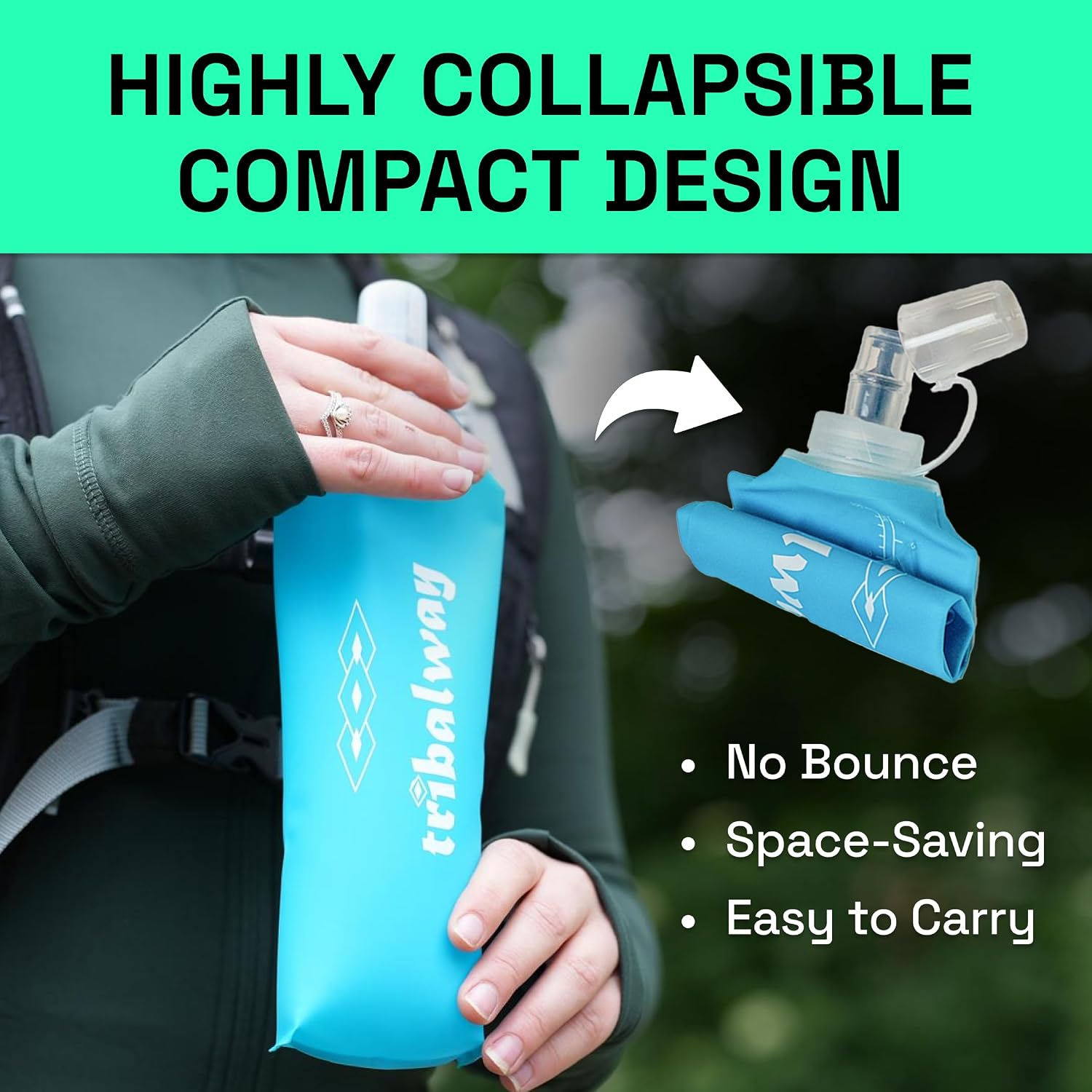 Thumbnail 2 de Tribalway 2 x 500ml Soft Flask water bottles (collapsible, leakproof, BPA-free) – Blue