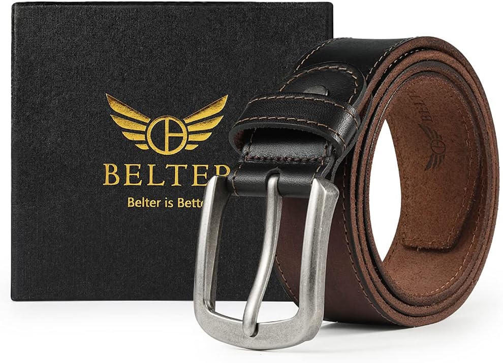 Detalle de BELTER Gürtel für Herren aus echtem Rindsleder – 3,8 cm Breite mit Geschenkbox