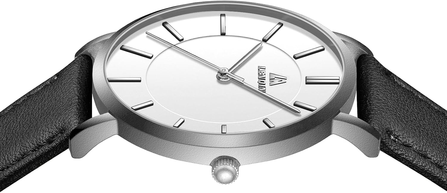Detalle de LN LENQIN Herren Analog-Uhr mit Lederband, quarzgetrieben, 30 m wasserdicht (Mineralglas)