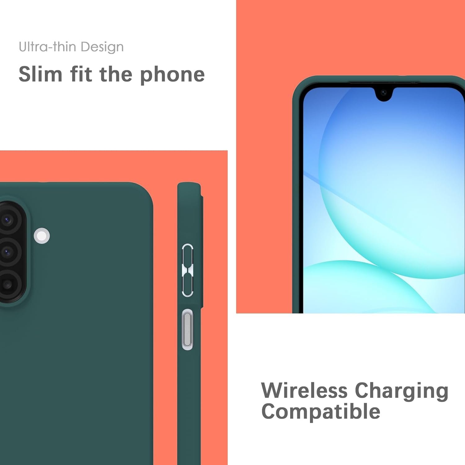 Detalle de YATWIN Silicone Case for Samsung Galaxy A17 – Soft-Touch, Slim, Shockproof, Dark Green