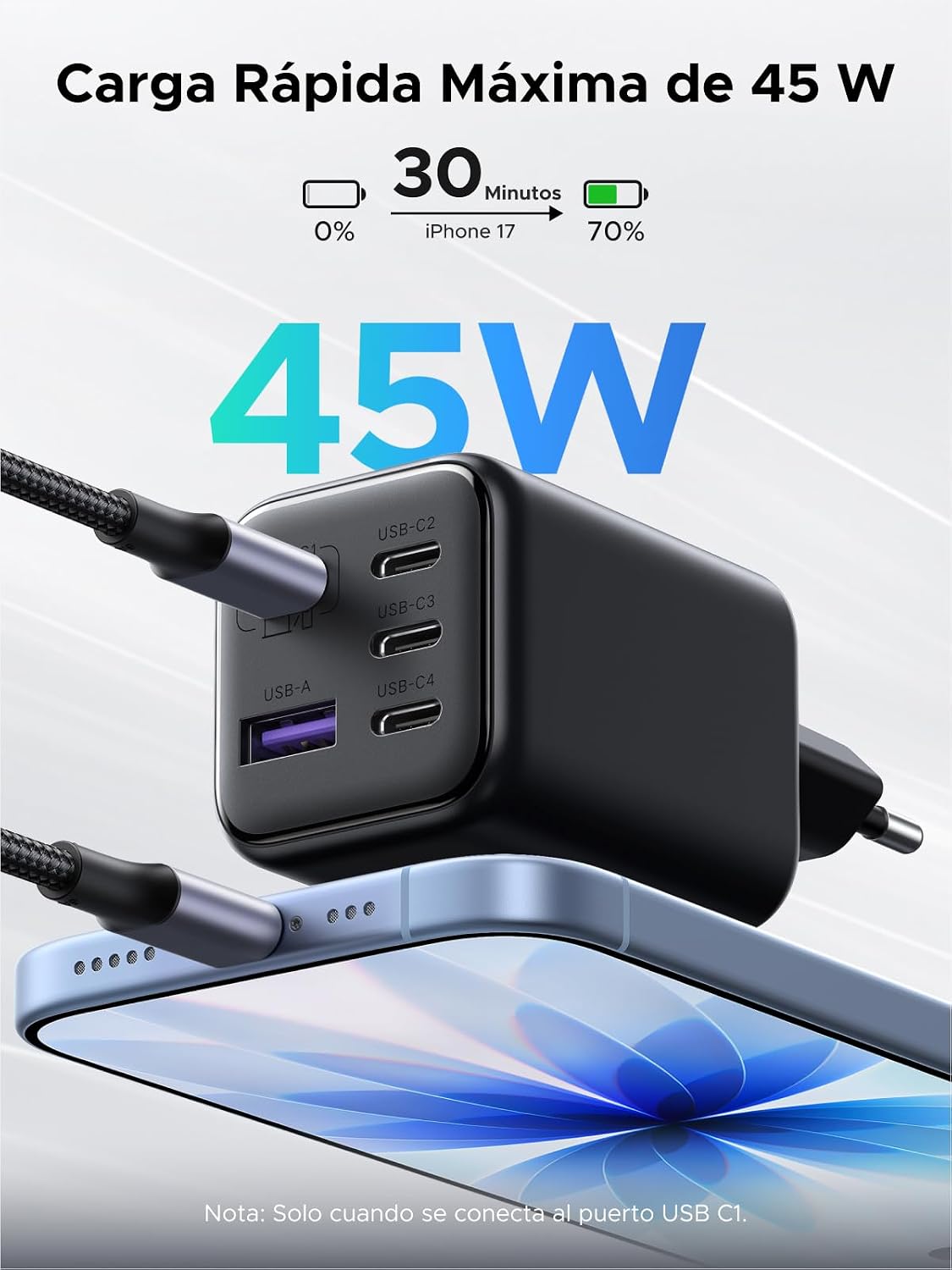 Thumbnail 1 de UGREEN 45W Cargador USB‑C 5 puertos