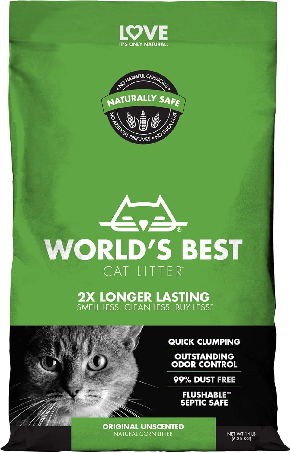WORLD'S BEST CAT LITTER Comfort Care Unscented (28 lb) – Natural Corn, Quick Clumping, Flushable & 99% Dust Free