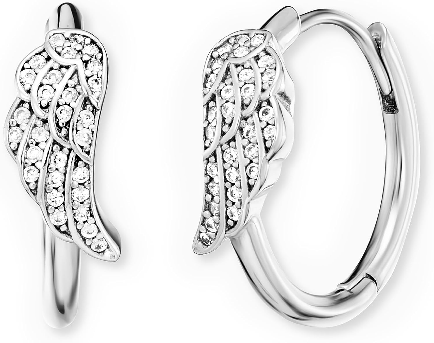 Detalle de Engelsrufer Damen Creolen mit Engelsflügel – Sterling Silber, 16 mm, Rhodium-Veredelt, Zirkonia