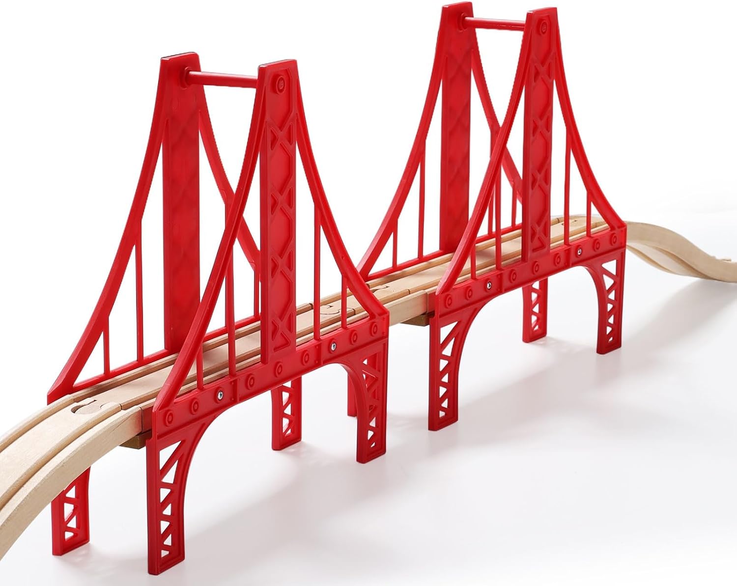 Detalle de SainSmart Jr. Set accessori per treno in legno: ponte sospeso e gru, compatibile Brio, Thomas e Melissa & Doug