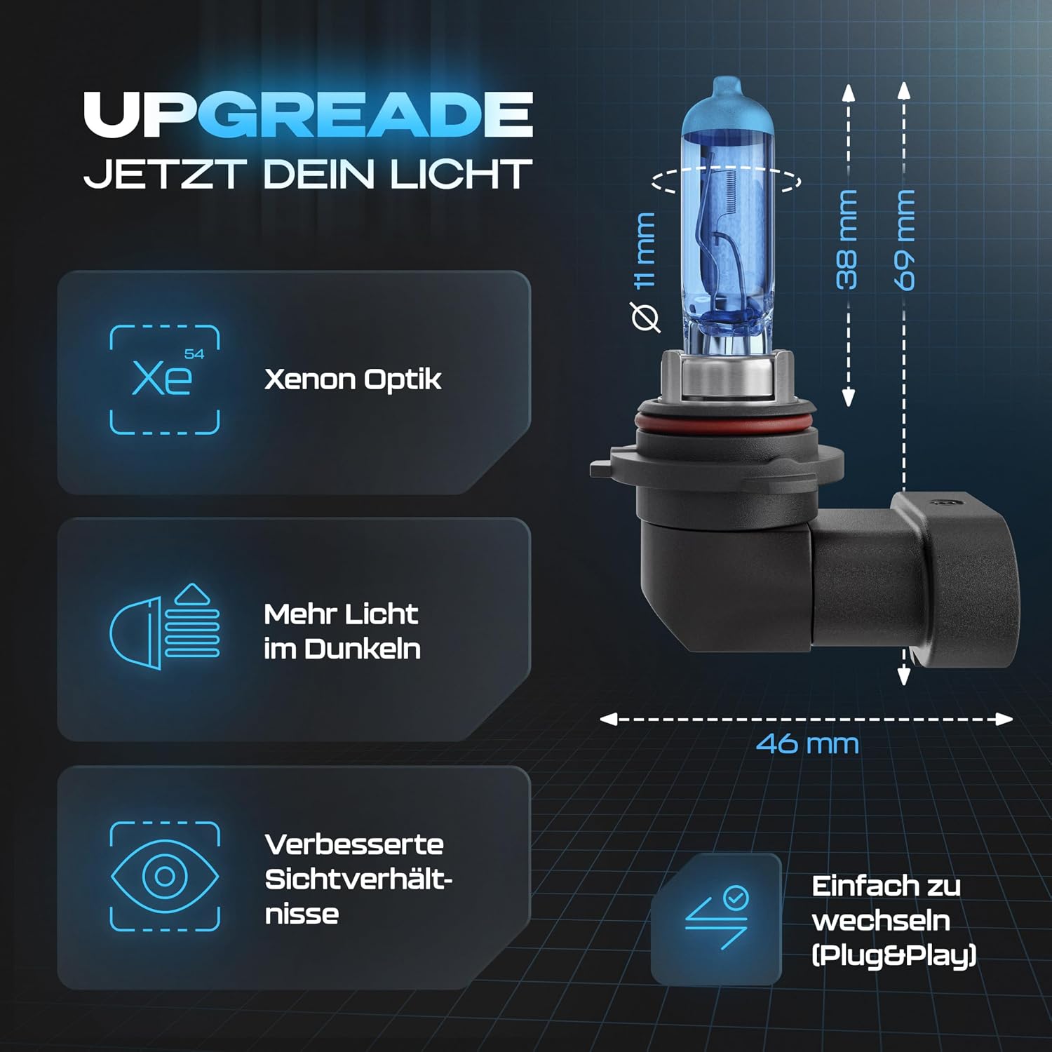 Thumbnail 2 de Gread 2x HB4 Halogen-Leuchten in Xenonoptik (white, 8500K, 55W) – eintragungsfrei