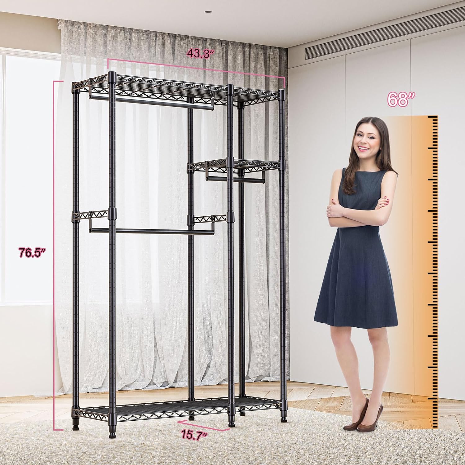 Thumbnail 6 de M MZG Heavy Duty Rolling Garment Rack 3-Tier 70.8"