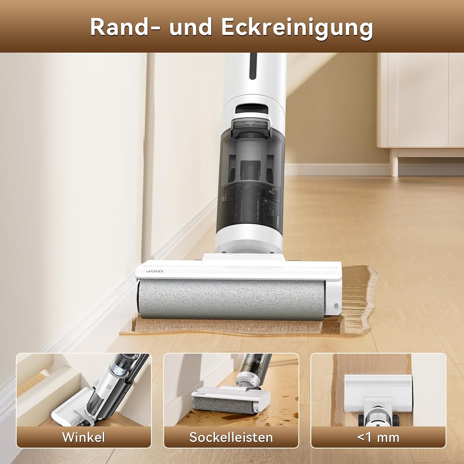 Detalle 2 de JONR ED12 Lite Nass-Trockensauger & Wischsauger 3-in-1 kabellos mit Akku, Selbstreinigung und Anti-Verwicklungs-Design
