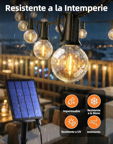 Detalle de ROVLAK Guirnaldas Luces Exterior Solar 15M 25+3 LED G40 – iluminación versátil para jardín y eventos