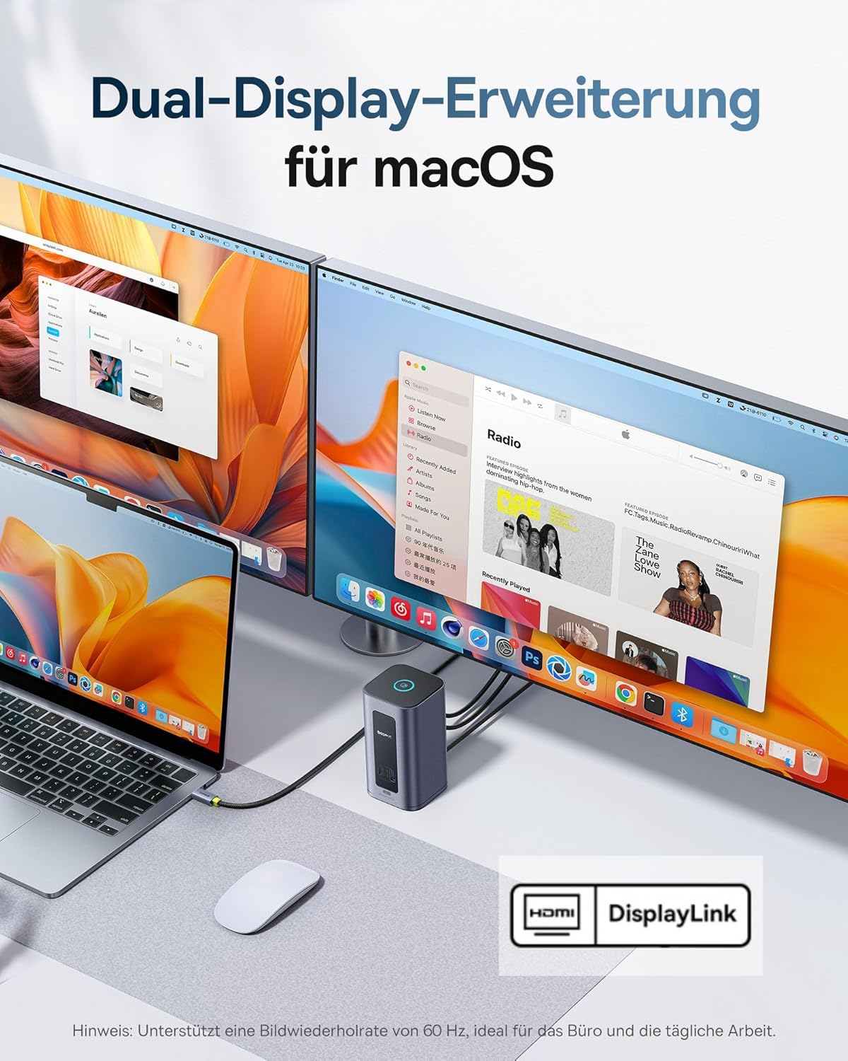 Thumbnail 3 de Baseus Nomos Air Mac 12-in-1 DisplayLink Dockingstation für macOS – Dual-Display mit 2K (HDMI/DP), 10Gbps USB-C/A und 100W PD