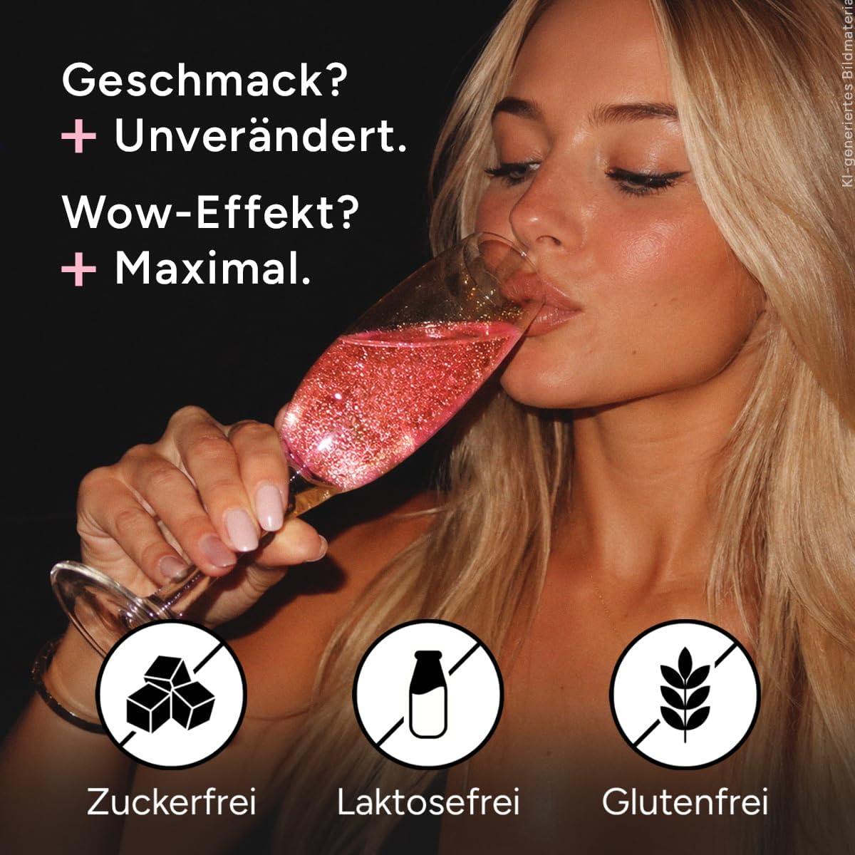 Detalle 2 de Glytter Glitzerpulver für Getränke in Pink – essbares Glitzerpuder für Drinks & Flüssigkeiten
