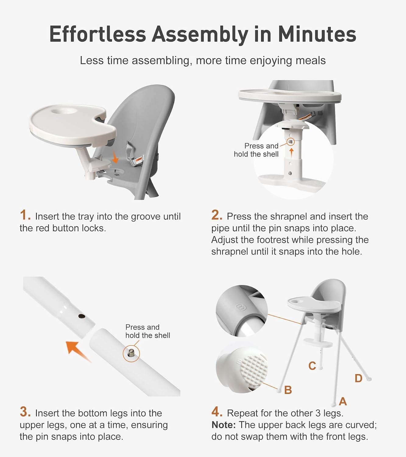 Thumbnail 2 de Mallify Foldable High Chair, 3-in-1 Convertible Baby Feeding Chair, Gray