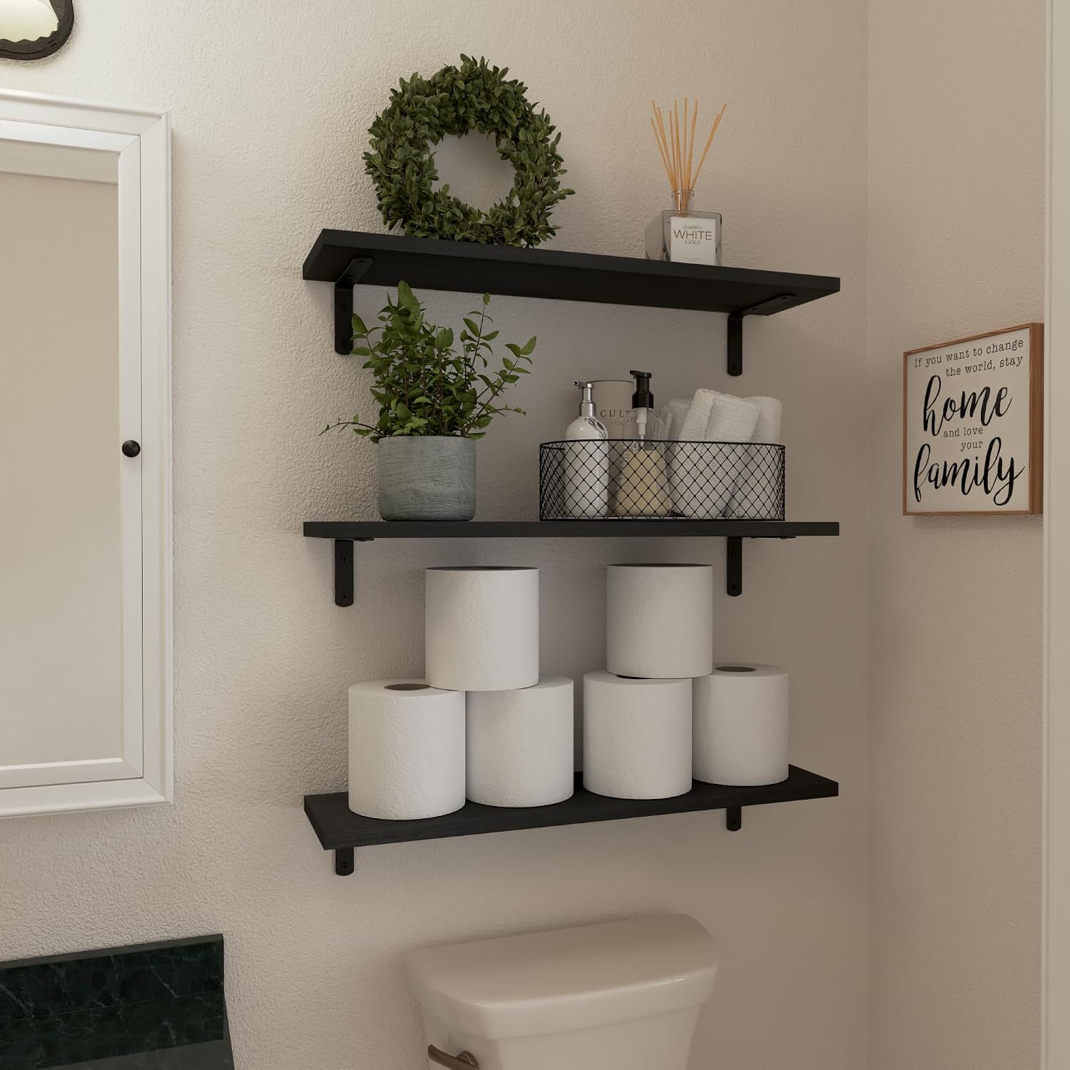 Thumbnail 3 de WOPITUES HM011B Floating Shelves, Set of 6, Black Paulownia Wood