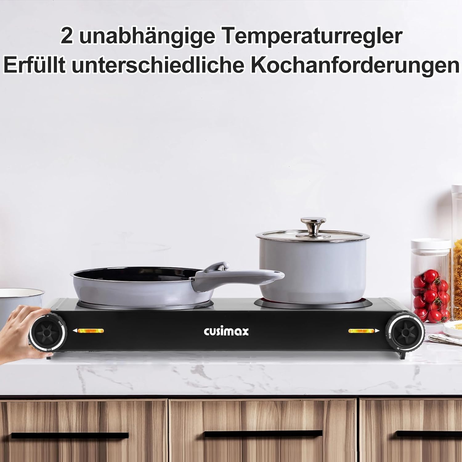 Thumbnail 5 de CUSIMAX Kochplatte mit verstecktem Griff, 2400 W – 2 Glaskeramik-Felder, tragbar, Infrarot-Heizplatte, Edelstahlgehäuse