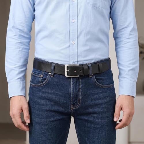 Detalle 2 de VRLEGEND Ceinture homme en cuir véritable noire, 120 cm, largeur 3,8 cm